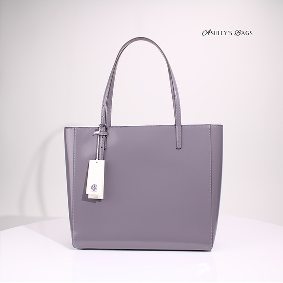 Tory Burch Large Patent Leather Emerson Tote & Continental Wristlet Wallet Grey - Picture 3 of 12